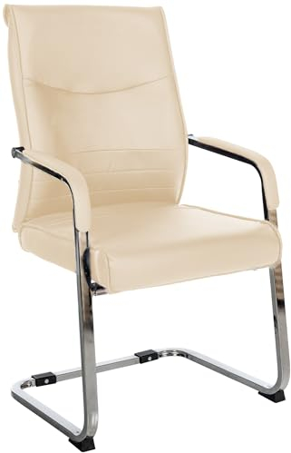 CLP Freischwinger Besucherstuhl Hobart I Stoff- oder Kunstlederbezug, Chromgestell und Gepolsterte Armlehnen I Ergonomischer Schwingstuhl, Farbe:Creme, Material:Kunstleder