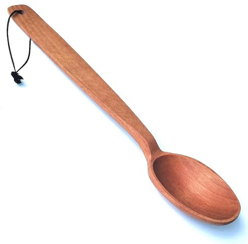 ECOSALL 14-inch Large Wooden Spoon, Heavy Duty Big Non-Stick Cooking Spoon with a Scoop and a Strong Long Handle for Stirring, Mixing, Canning in Big Pots. Long Wooden Spoon with a Loop.