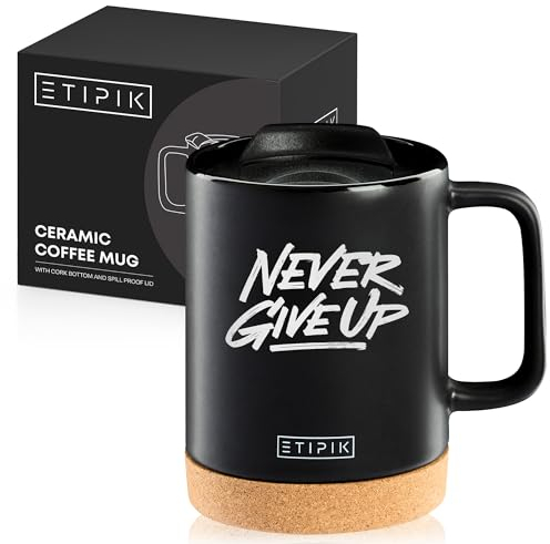 ETIPIK Taza de Cerámica con frase motivacional para café infusiones té con tapa y base de corcho tazas originales para regalar cumpleaños amigo invisible y motivación