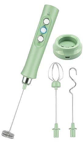 POFET Mousseur à Lait Fouet à Main Silencieux, 3 fouets en Acier Inoxydable Rechargeables par USB 3 Vitesses pour Cappuccino, Lattes, mélange d'œufs, Matcha, Chocolat Chaud