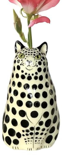 Smileshiney Polka Dot Katzenform Vase,Polka Dot Katzenblumenvase, Resin Katzenblütenknospenvase, Winzige Tiervasen für Katzenliebhaber, Tischdekoration, Wohndekoration für Bücherregale