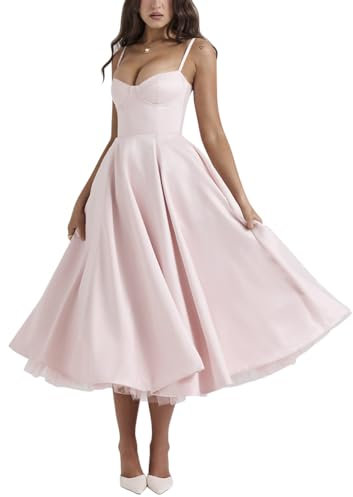 Minetom Robe Longue Femme Spaghetti Robe De Soirée Florale Chic Et Elegant Robe De Plage sans Manches Robe Été Décontractée Imprimé Swing pour Bal Mariage Cocktail Party Dress A Rose L