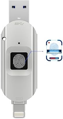 Lecteur crypté USB 3.0 pour iPhone - Mémoire externe - Chiffrement par empreintes digitales - Clé USB pour iPhone/iPad/iPadmini/Mac/PC - USB 3.0 - 128 Go
