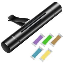 Alluminio Diffusore Profumo Auto, Con 5 Profumo Auto Ricaricabile di Fragranze, Limone, Colonia, Mare, Lavanda, Gelsomino, Installazione Facile, Design Elegante, Adatto a Tutte Le Auto