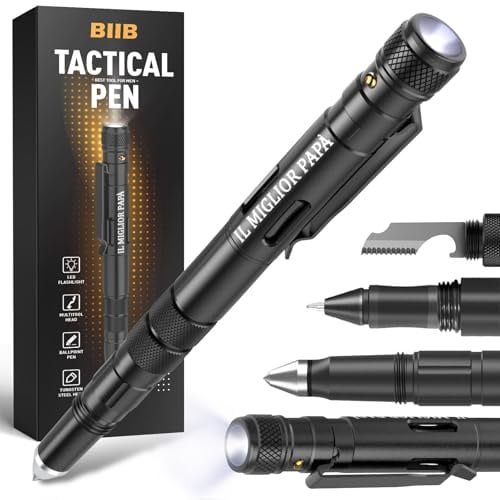 BIIB Multifunktions-Stift mit Taschenlampe, Flaschenöffner, Kugelschreiber, Scraper - Aluminium - Ideal für Herren als Vatertagsgeschenk, Geburtstagsgeschenk oder Geschenk für ihn