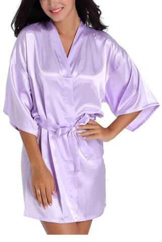 Satin Bathrobe Women's Satin Robes Bathrobes Pajamas Pyjamas Nightwear Sleepwear Half Sleeve Sexy Casual For Woman(Lilac,S (40-50kg))
