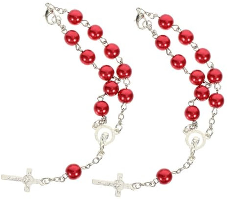 Gatuida Select Rosenkranz- Für Rückspiegel Katholische Perlen Auto-dekoration Rotes Metall-set Für Damen Und Herren