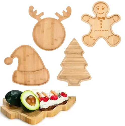 Tagliere di salumi natalizi con omino di pan di zenzero, vassoi da portata in legno di Natale, spuntini, piatti per pane e spuntini, per feste in casa