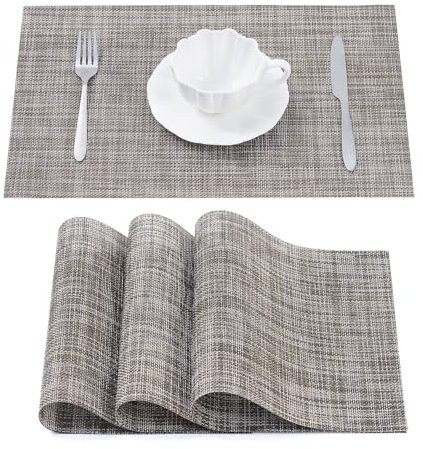 Tischsets Abwaschbar - Platzsets aus PVC, rutschfest und Waschbar - Platzdeckchen - Tischunterlage, Platzset, Tischuntersetzer für Esszimmer, Küche und Restaurant (Braun Mix, 4er Set)