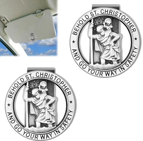 2 Stück Autoplakette christopherus,Christopher Medaille für Auto,Auto Saint Christopher Visierclip,Christopherus Auto,Heiliger Christophorus Auto,Heiliger christophorus für Autofahrer & Reisende