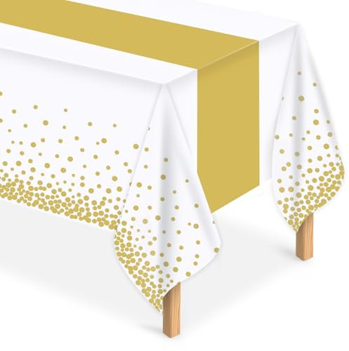 MOKANI Lot de 4 nappes en papier imperméables pour fête d'anniversaire - Rectangulaires - Convient pour fête, Noël, mariage - 137 x 274 cm - Doré