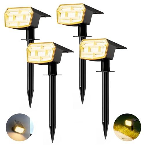 HIBOITEC Solarlampen für Außen Garten [4 Stück/59LED], IP65 Wasserdicht Solar Strahler Außen, 3 Helligkeitsmodi Solarleuchten Aussen, 3000K Warmes Licht Solar Gartenleuchten für Außen Terrassen