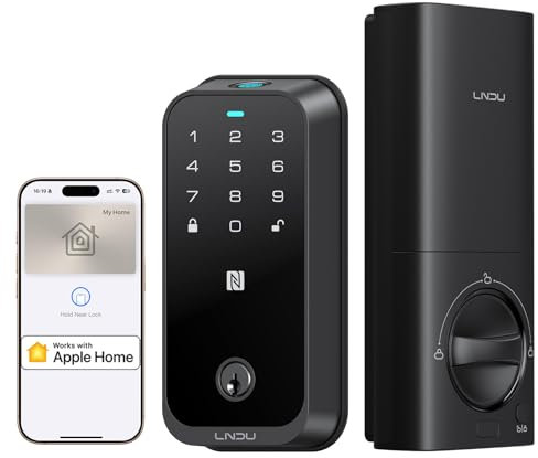 LNDU Smart Lock HK01, Keyless Entry Door Lock with Apple Home Key, Fingerprint Deadbolt, Supports Apple Homekit, Safety Lock for Front Door, Easy Installation, Auto-Locking