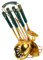 KICHOUSE 1 Juego vajilla cucharas cocinero pans cubiertos ranurado cucharón juego de ollas utensilio de cocina de acero inoxidable utensilios de cocina resistentes al calor cerámica Green
