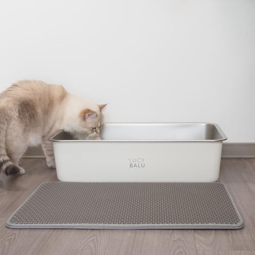 LucyBalu® LOOMAT Auffangmatte für Katzenstreu | Rutschfester Katzenklo Vorleger | Zweilagige Katzenmatte für Katzentoiletten | Katzenstreu Matte | Hygienische Katzenklo Matte | Streumatte | Grau