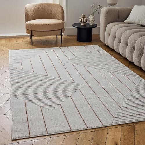 THE RUGS Carmel Modern Area Rug - Stain-Resistant, Non-Shedding, Durable Rugs for Living Room and Bedroom [ Geometric Terra, 80x150cm ]