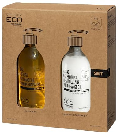 DR Lucy ECO Hundepflege Set für Kurzhaar 2 x 200 ml - Hundeshampoo Gegen Juckreiz und Protein Hunde Conditioner Sensitive mit Aloe Vera & Teebaumöl