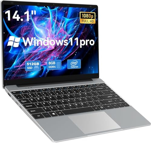 Portátil PC Computer 14,1 pulgadas, Notebook Win 11 Pro 8GB LPDDR4 512G SSD Laptop, Celeron N4020C Hasta Upto 2,8GHz Laptop, Full HD 1920 x 1080, 2.4G/5G WiFi, BT4.2, 4K Video, Type-C, 7.6V/5000mAh