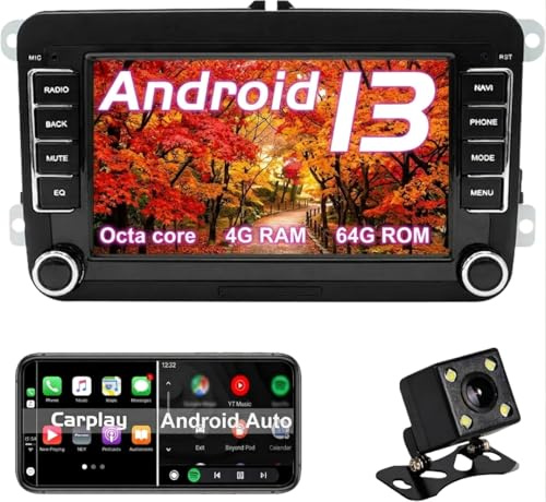 Radio Coche Android para VW Passat B6 B7, Golf 5 6, Jetta, Tiguan, Polo, Touran, Caddy, T5 | CarPlay inalámbrico & Android Auto, 4G LTE, WiFi, Bluetooth, Pantalla táctil, Control Volante