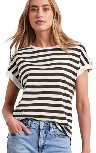 Street One T-Shirt mit Rundhals und Knopfdetail Espresso Brown 34