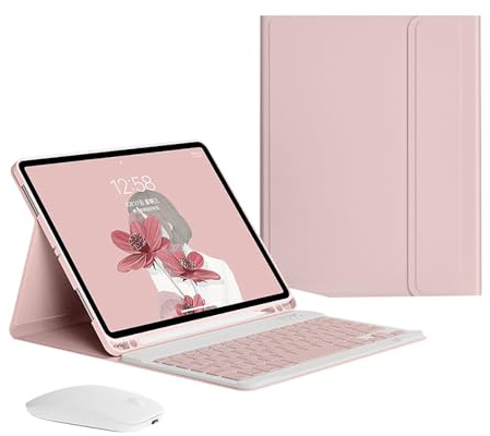 Custodia per tastiera per iPad Pro 13 M5, M4/Air 13/Pro 12.9 6a 5a 4a 3a generazione, mouse e tastiera Bluetooth wireless magnetica staccabile, sottile, leggera, con portapenne, rosa ciliegio