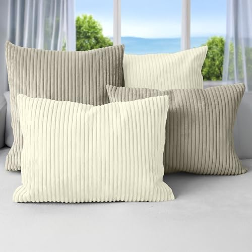 Amilian Dekokissen 4er Set mit Füllung – Sofakissen Set 2x 45x45 cm & 2x 35x45 cm – Weiche Zierkissen, Couchkissen für Sofa - Tauglanz/Lichtblüte