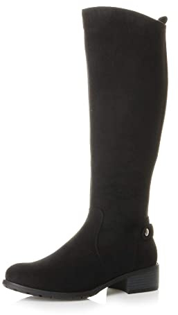 AJVANI Womens ladies calf mid heel flat zip stretch gusset riding knee casual boots size.