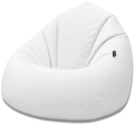 BuBiBag Sitzsack Erwachsene Bodenkissen Sitzkissen, Weiß XXXL | Riesensitzsack Tropfenform als Liegekissen, 128x85 cm, gefüllt, wasserabweisend, Indoor und Outdoor