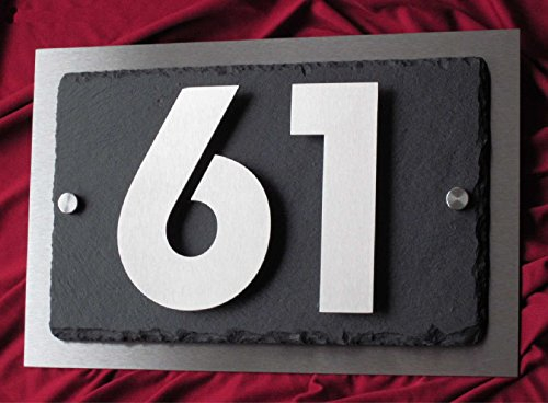 Hausnummer aus Edelstahl und Schiefer 3D Hausnummernschild Türschild Leskow Metalldesign