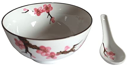 AAF Nommel – Matcha Reisschale Soba Bowl groß Sakura – Kirschblüte ø 15 cm mit passendem Löffel Nr. 777