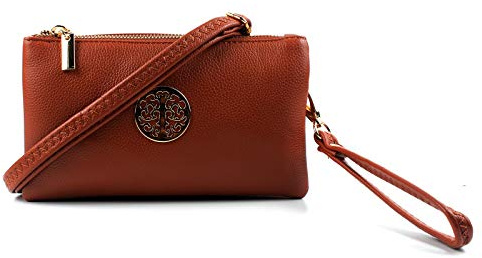AOSSTA Womens Small Crossbody Bag for Girls Crossbody Phone Bags Mini Shoulder Handbag With Wristlet Adjustable Strap (Brown)