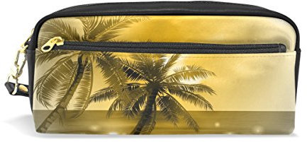 Eslifey Dreamy Golden Coco Island Tragbare Tasche PU Leder Schulstifteetui, Stifteetui, Wasserdicht, Kosmetiktasche, Make-up-Koffer