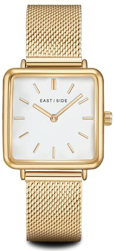 Eastside Damen Uhr Metall-Legierung gelbgold Quarzwerk | Edelstahl Armband, gelbgold, Milanaise, Zifferblatt weiß, Mineralglas, Armbanduhr, Fashion-Uhr