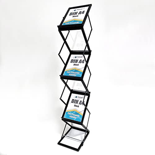 DisplayLager - Prospektständer, Faltbar Inkl. Tragekoffer aus Alu. Bodenprospektständer Hochformat Falt-Prospektständer (Schwarz, A4)