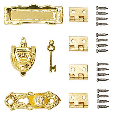 Odoria 1/12 Miniatura Placa Puerta Aldaba Cerradura Llave y Bisagra Tornillo