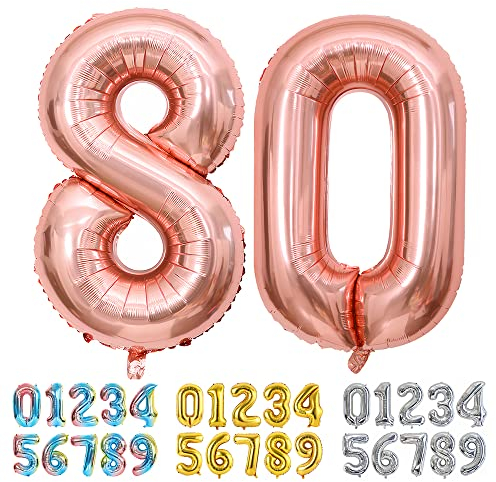 Ponmoo Luftballons Zahlen 80 Rosegold, Riesen Nummer 0 1 2 3 4 5 6 7 8 9 10-19 20-29 30-39 40 50 60 70 80 90 100, groß Folienballons für Hochzeit Jubiläum, Geburtstagsballons Party Dekoration