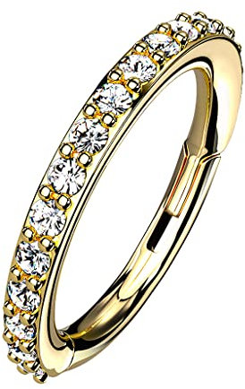 Piercingfaktor Clicker Scharnier Ring Glitzer Kristalle Nasen Piercing Septum Tragus Helix Nase Nasenring Nasenpiercing Ohr Knorpel Segment Klicker Gold 1,6mm x 8mm