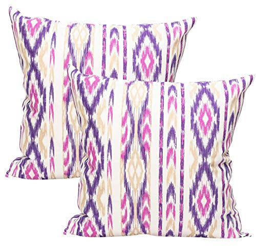 TRESMESTRES Cushion Covers for Garden Sofa, Terrace and Living Room and Decorative Cushion Covers for Bed Mediterranean Ikat Cushion Cover 50x50 cm Set of 2, Lilac