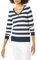 Amazon Essentials Damen Regular-Fit Leichter Langarm-Pullover V-Ausschnitt (In Übergröße Erhältlich), Marineblau Weiß Rugby-Streifen, M