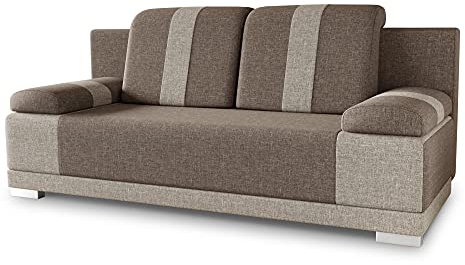 Sofa mit Schlaffunktion Imola - Schlafsofa mit Bettkasten, Couch, Bettsofa, Polstersofa, Klappsofa, Sofagarnitur (Beige (Sawana 02 + Sawana 27))