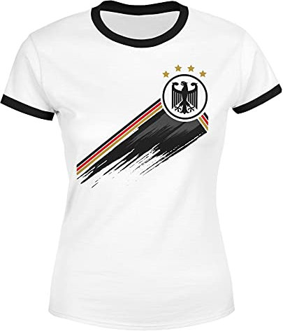 MoonWorks® Damen T-Shirt Deutschland Fußball EM-Shirt 2024 WM Fanshirt Deutschlandshirt Adler weiß-schwarz XXL