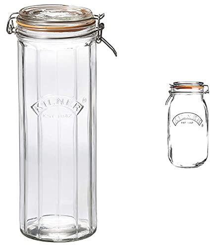 Kilner 2.2 Litre Facetted Glass Clip Top Preservation and Storage Jar & 2 Litre Round Clip Top Jar