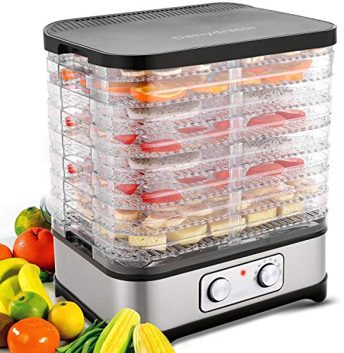 Dörrautomat Dehydrator Dörrapparat mit Temperaturregelung, 8 Etagen abnehmbare Dörrgerät, Temperaturregelung 35-70℃ für Fleisch, Früchte, Gemüse und Nüsse, 400W, Button, BPA-frei