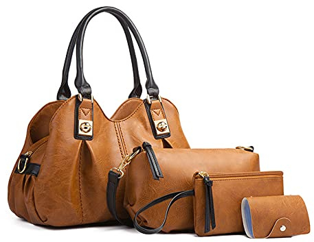 NICOLE & DORIS Groß Damen Tasche,Fashion Frauen Tasche Elegante Damen Leder Handtaschen Shopping Tote Bag Frauen Umhängetasche 4-Teiliges Set