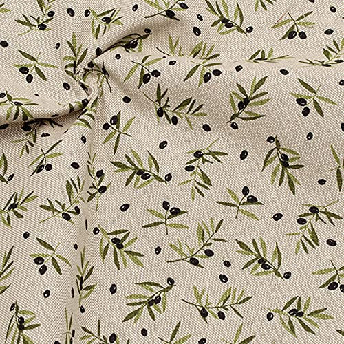 STOFFKONTOR Dekostoff Stoff bedruckt Olivenzweige klein - Öko-Tex Standard 100 - Meterware, Natur - zum Nähen von Tischwäsche, Kissen, Vorhängen, Dekoartikeln uvm.