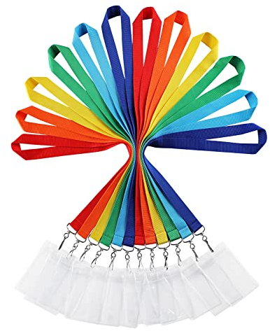 12er Pack Regenbogen Polyester Lanyards mit wasserdichten Ausweishaltern - Langlebige und Farbenfrohe Halsbänder für Ausweiskarten, Schlüssel und mehr