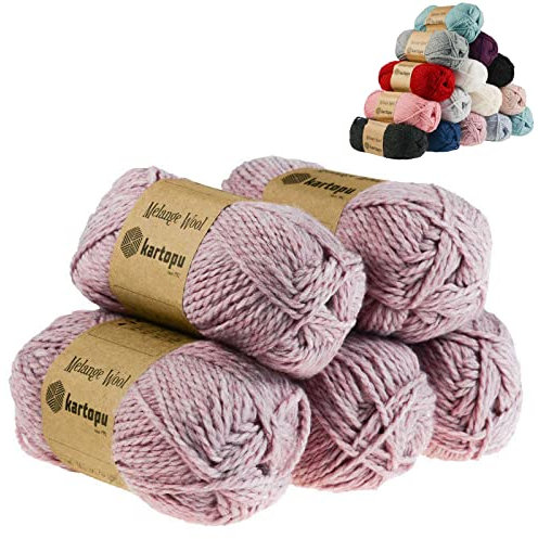 5 x 100g Strickgarn Kartopu Melange Wool Strick-Wolle Garn Häkelgarn Wolle Farbwahl, Farbe:K9005 rotmeliert