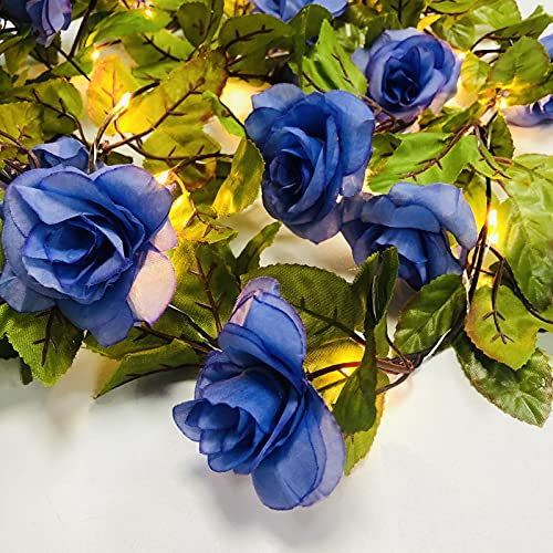 Lichterkette Rose Blume Schraube Pflanzen Dekorative Lichterkette Rosa Batterie Lichter für Haus, Valentinstag, Party, Muttertag, Hochzeit, Weihnachten, Dekoration (2 m/20 LED, 17 Blumen-Blau)