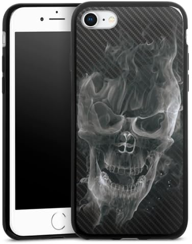 Slim Case extra dünn kompatibel mit Apple iPhone 8 Silikon Handyhülle schwarz Hülle Totenkopf Schädel Carbon