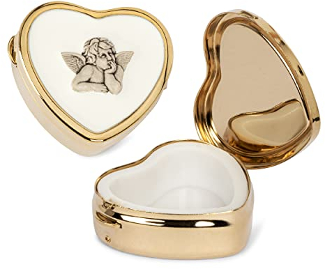 NKlaus Herz Metall Etui gold Deckel Emaille Engel - Motiv 3,5x4cm Rosenkranz Dose 2529